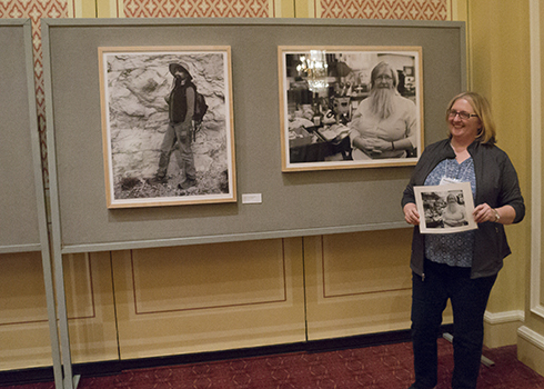 Pat Holroyd with her Bearded Lady portrait at SVP